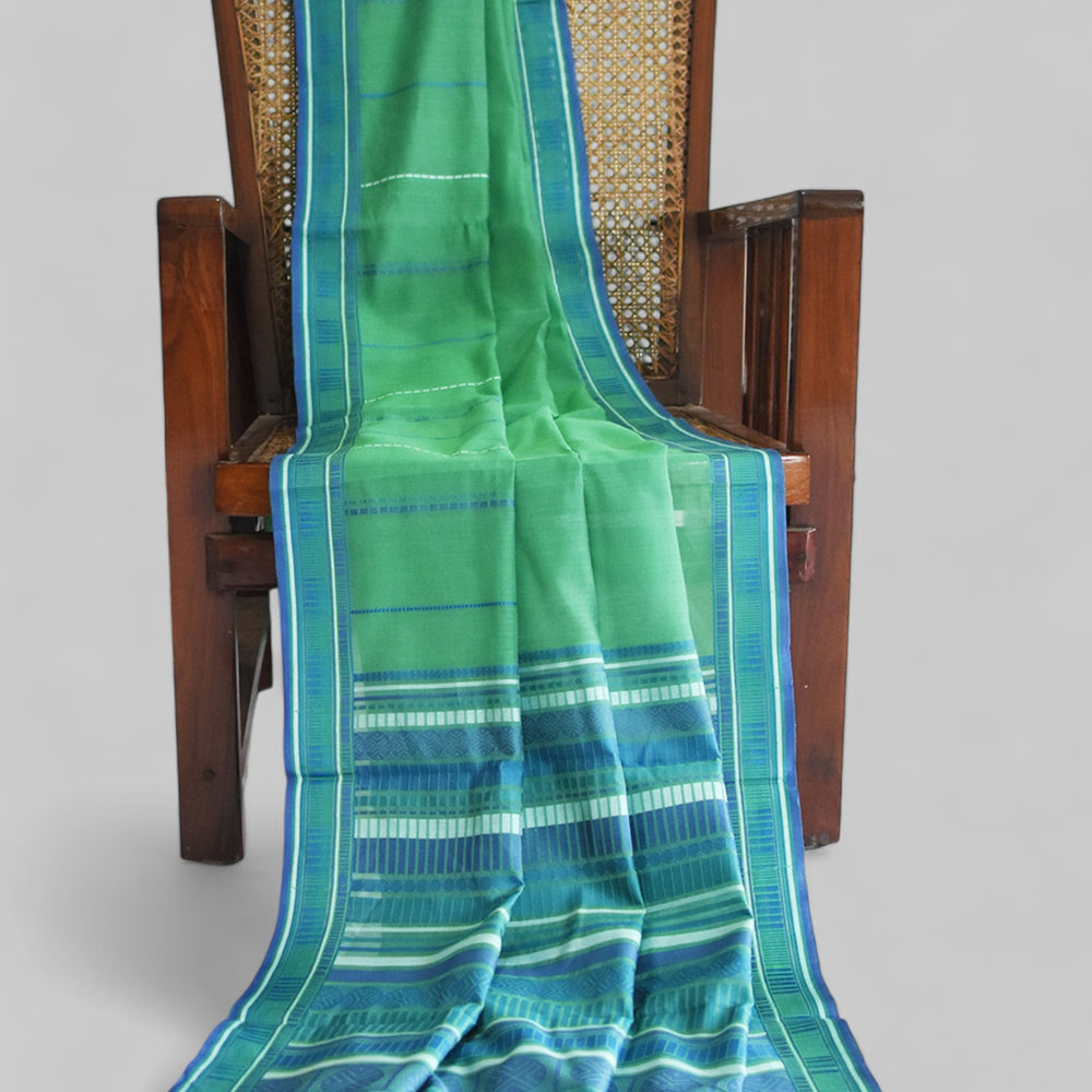 Green - Sticks and Swirls Organic Cotton Saree