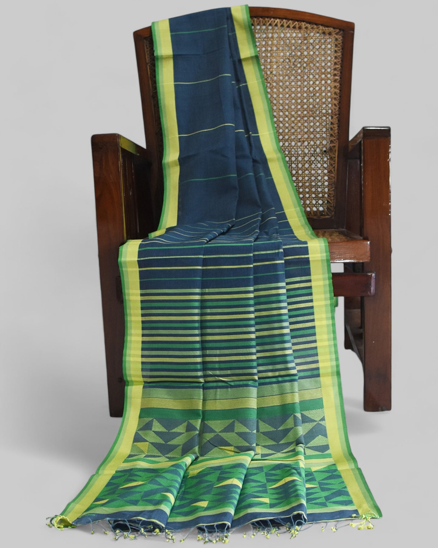 Indigo Blue - Triangle Motif Organic Cotton Saree