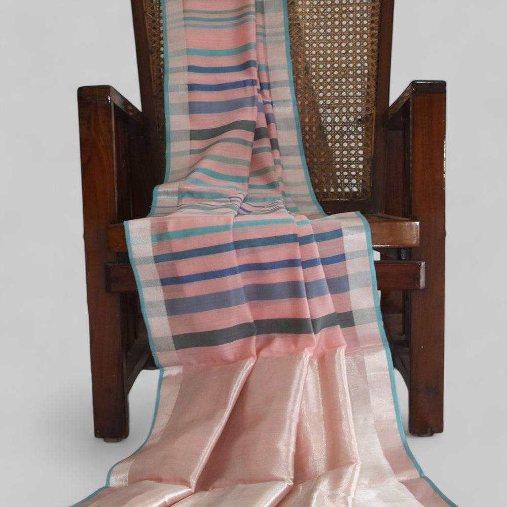 Baby Pink - Striped Quilt Organic Cotton Saree