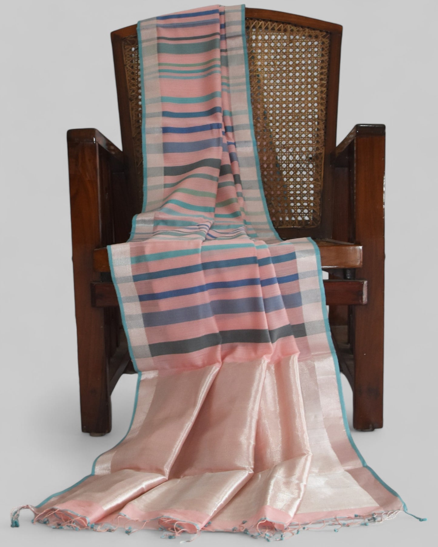 Baby Pink - Striped Quilt Organic Cotton Saree