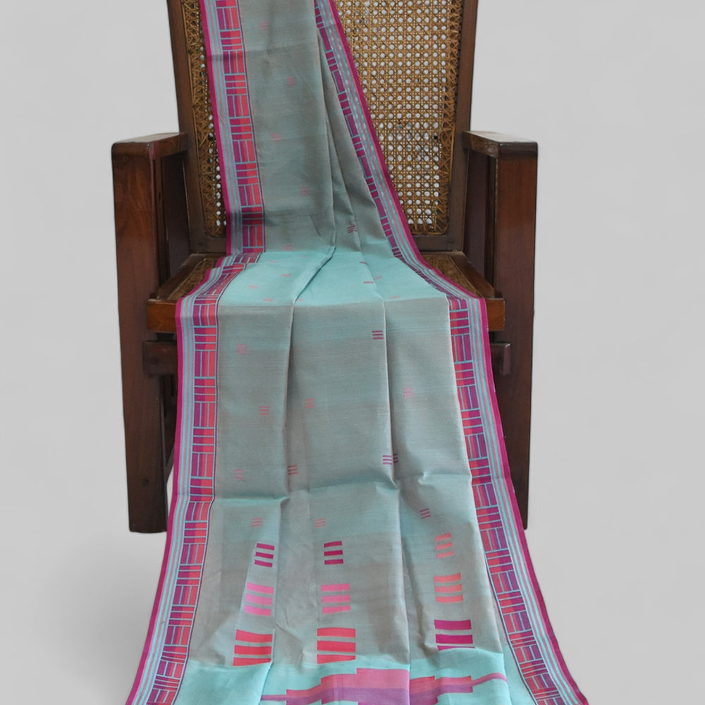 Blueish Grey - Regal Rectangle Motif Organic Saree