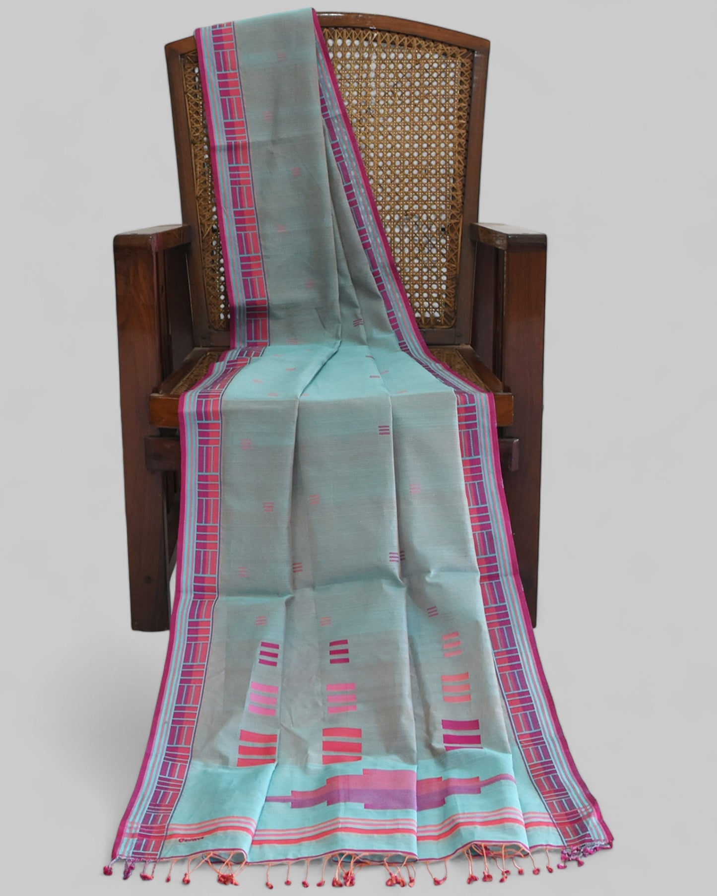 Blueish Grey - Regal Rectangle Motif Organic Saree