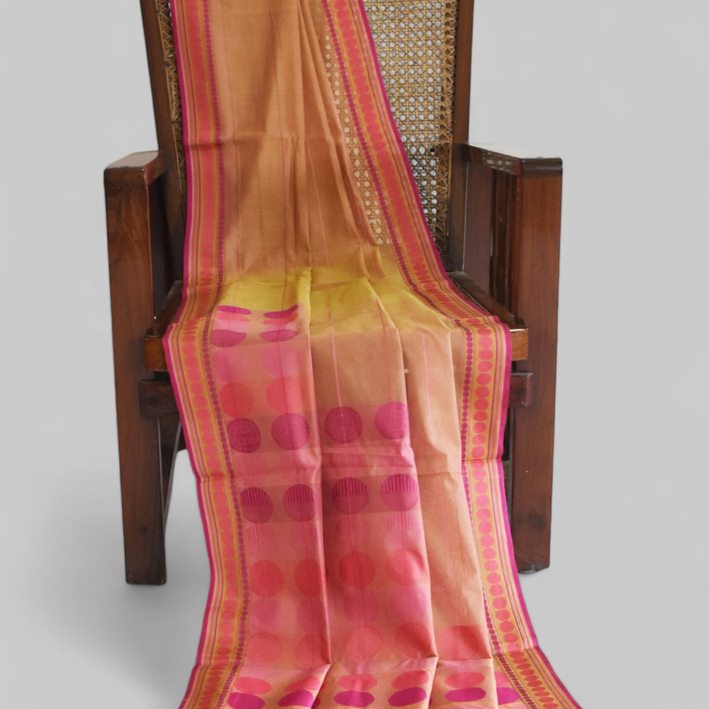 Orange - Stacked Spheres Organic Cotton Saree