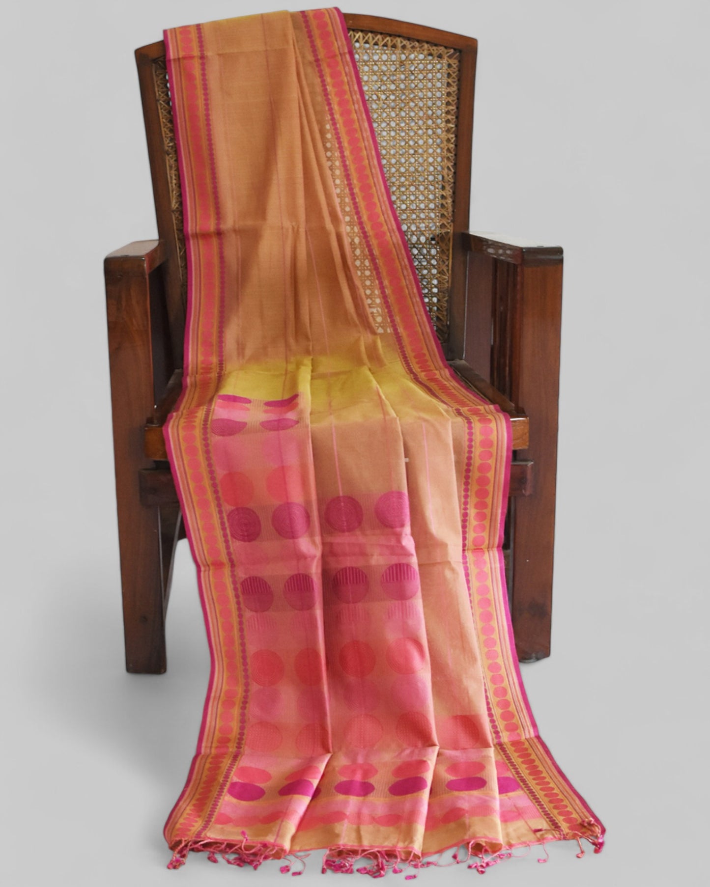 Orange - Stacked Spheres Organic Cotton Saree