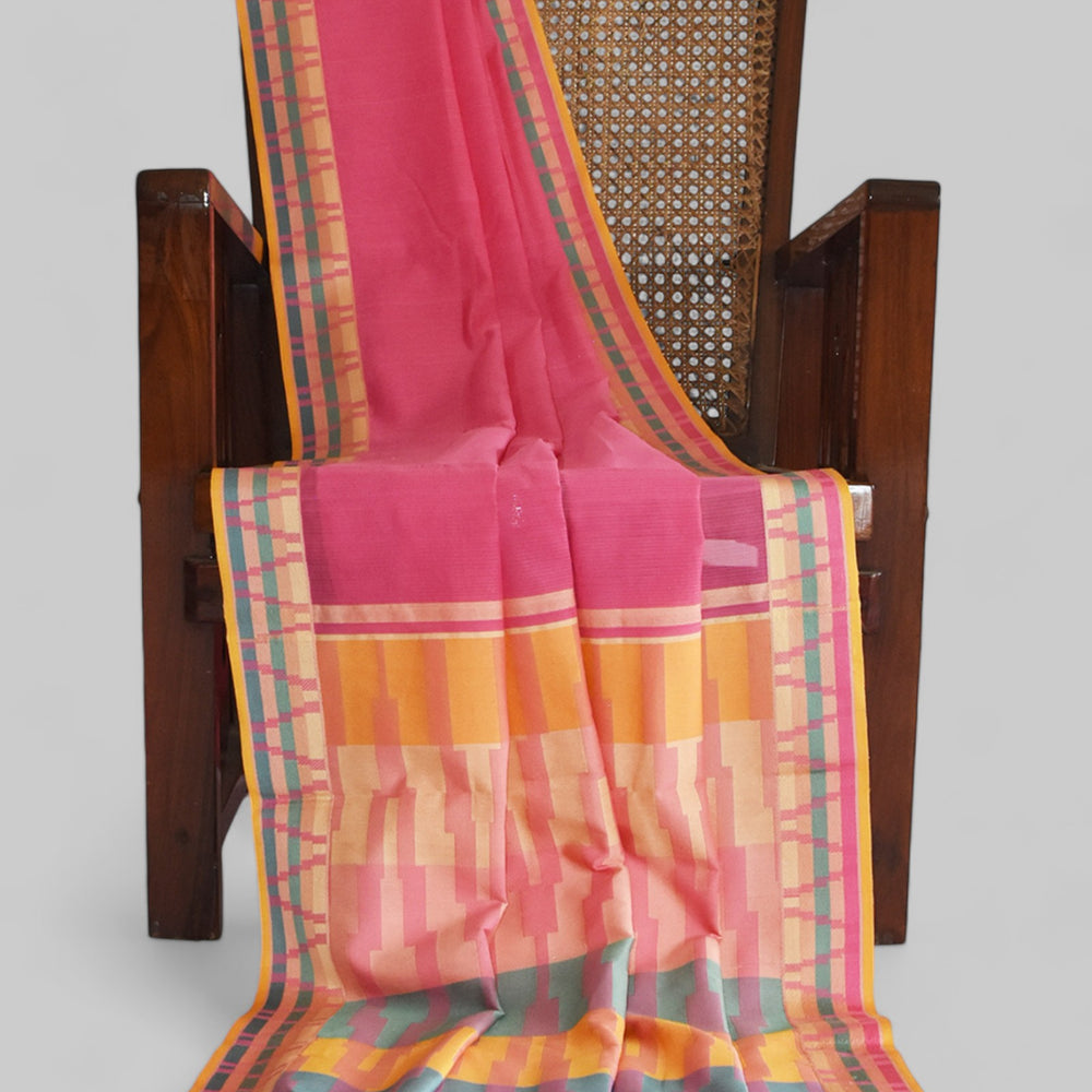 Pink - Gopuram Motif Organic Cotton Saree