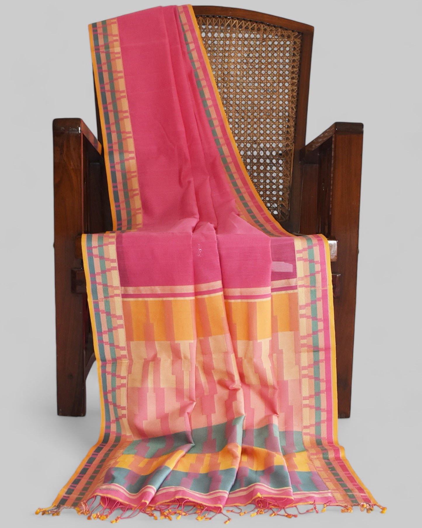 Pink - Gopuram Motif Organic Cotton Saree