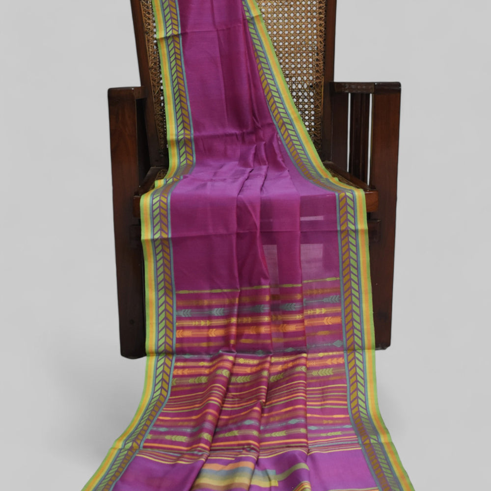 Purple - Arrowed Opulence Organic Cotton Saree