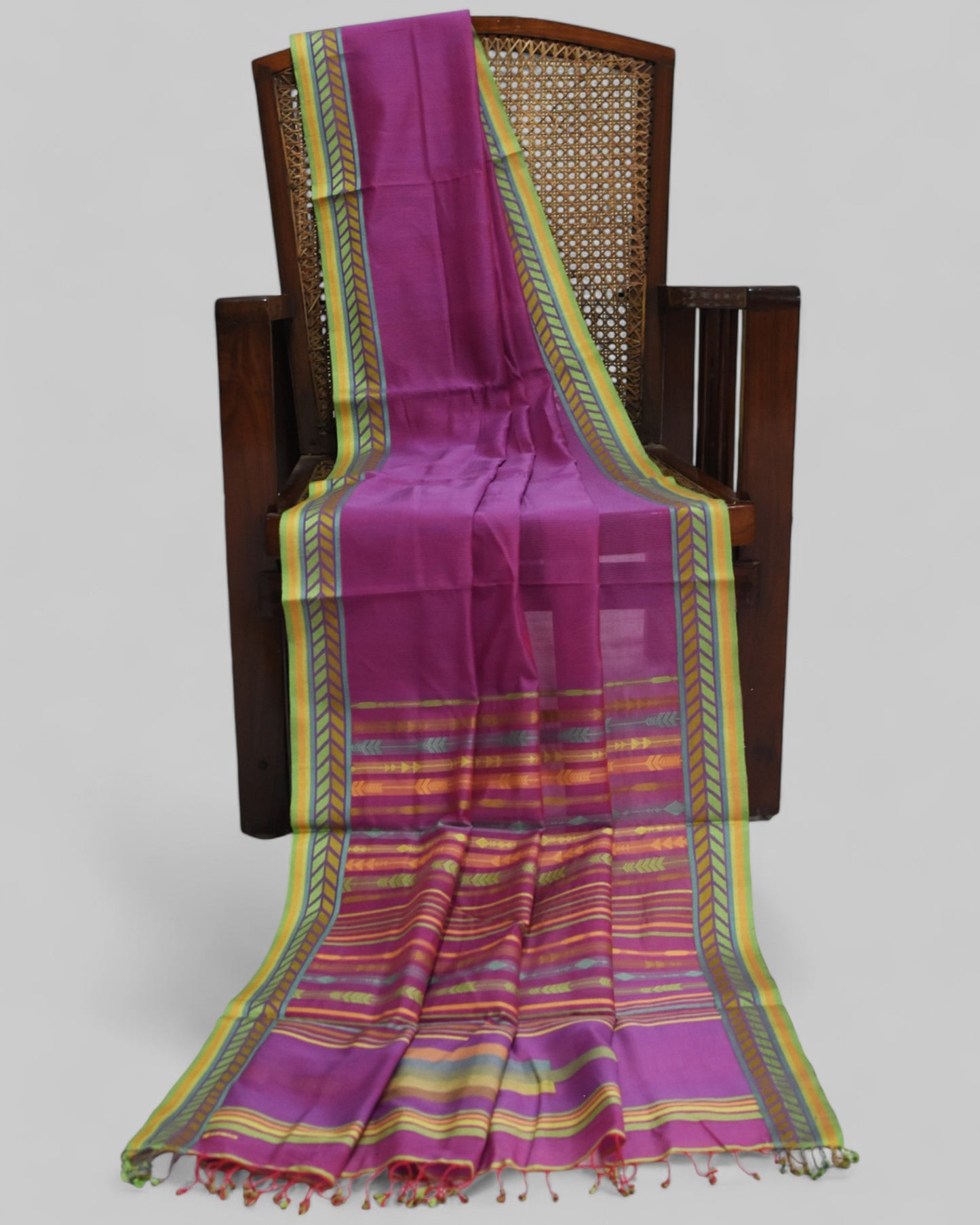 Purple - Arrowed Opulence Organic Cotton Saree