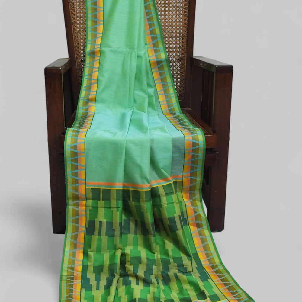 Green - Gopuram Motif Organic Cotton Saree