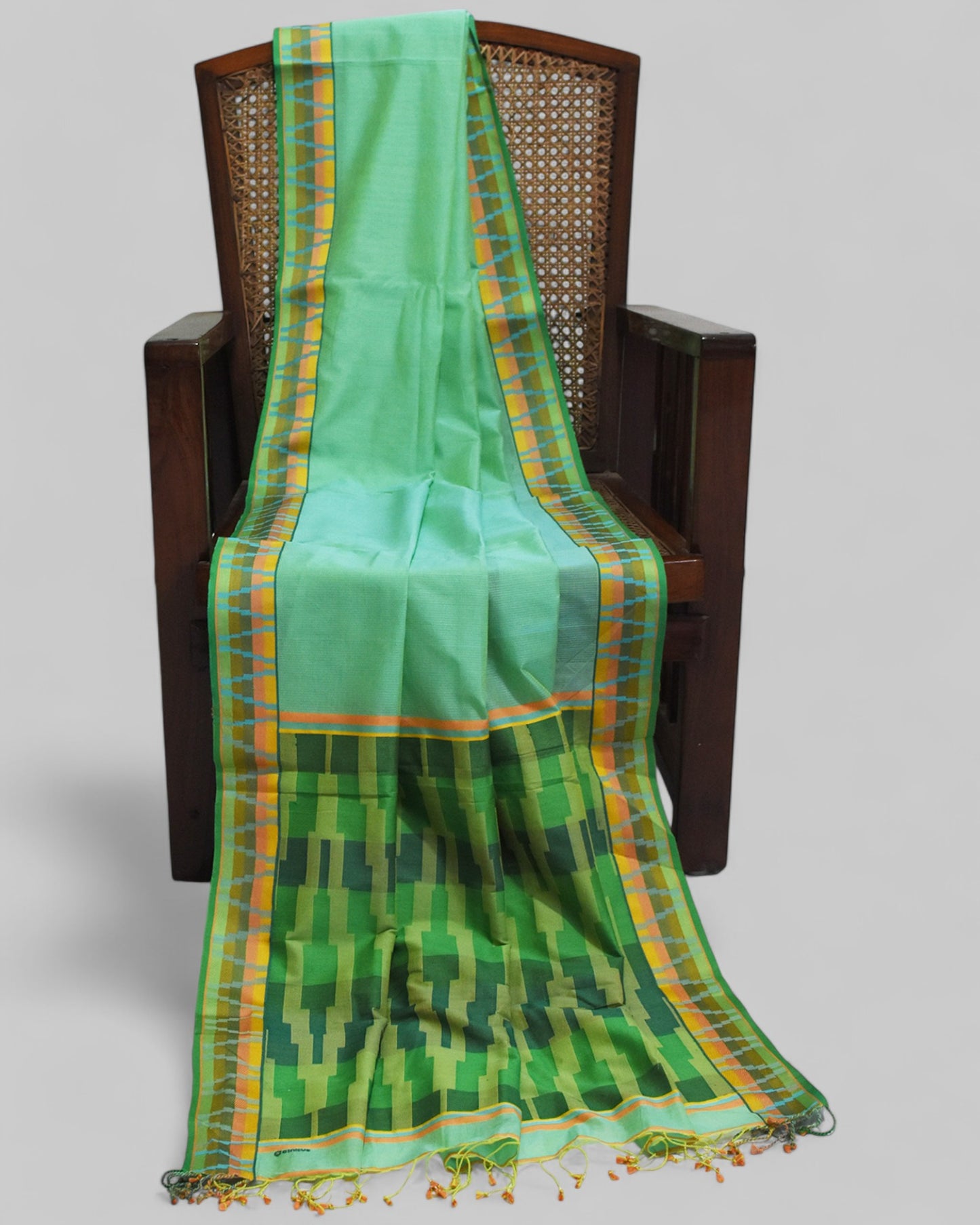 Green - Gopuram Motif Organic Cotton Saree