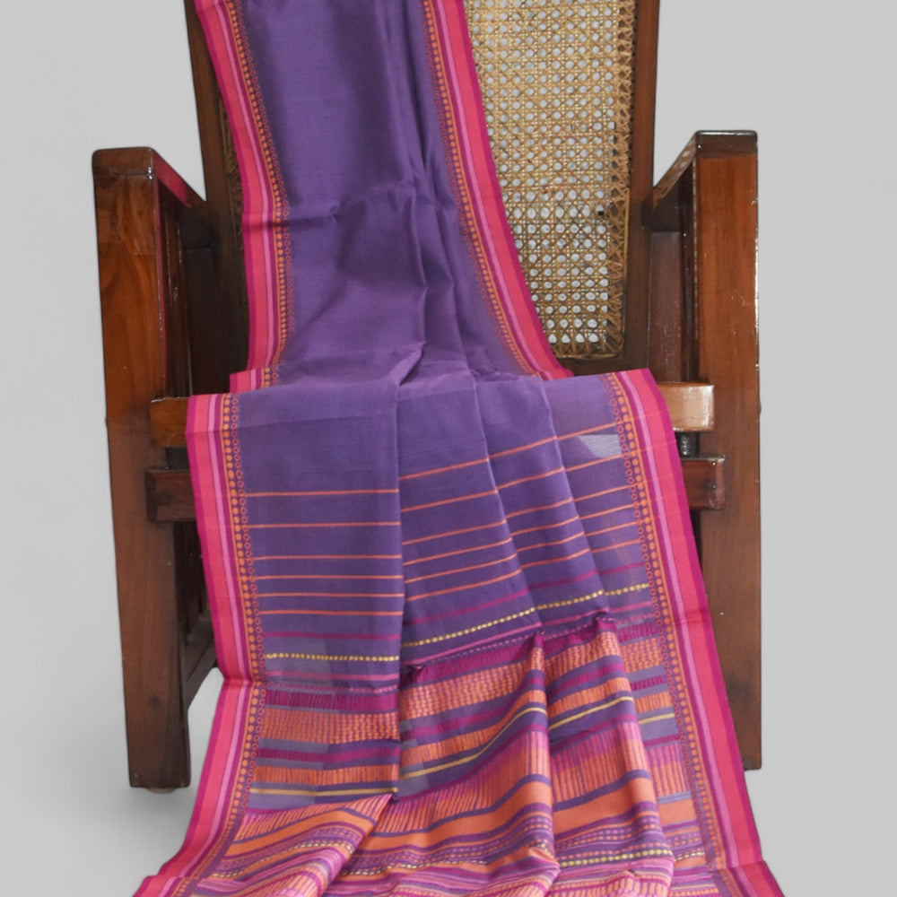 Purple - Dots and Dashes Organic Cotton Saree