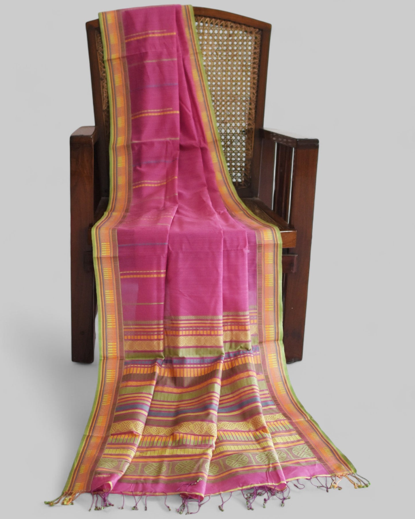 Pink - Sticks and Swirls Organic Cotton Saree