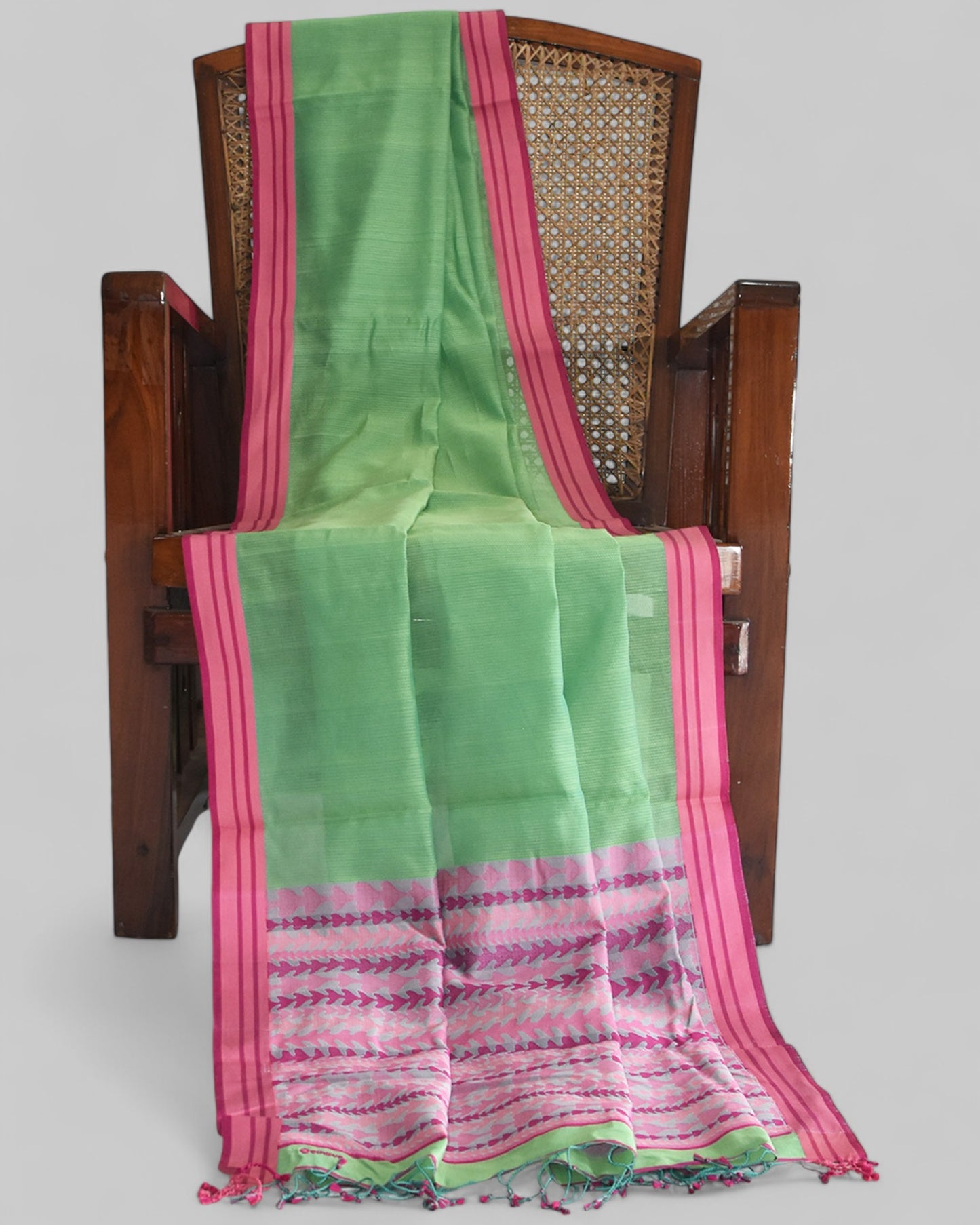 Green - Tulip Motif Organic Cotton Saree