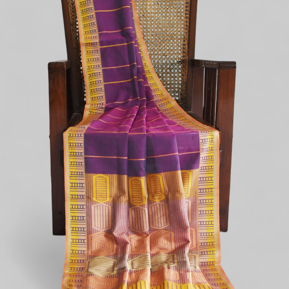 Purple - Honeycomb Harmony Organic cotton Saree