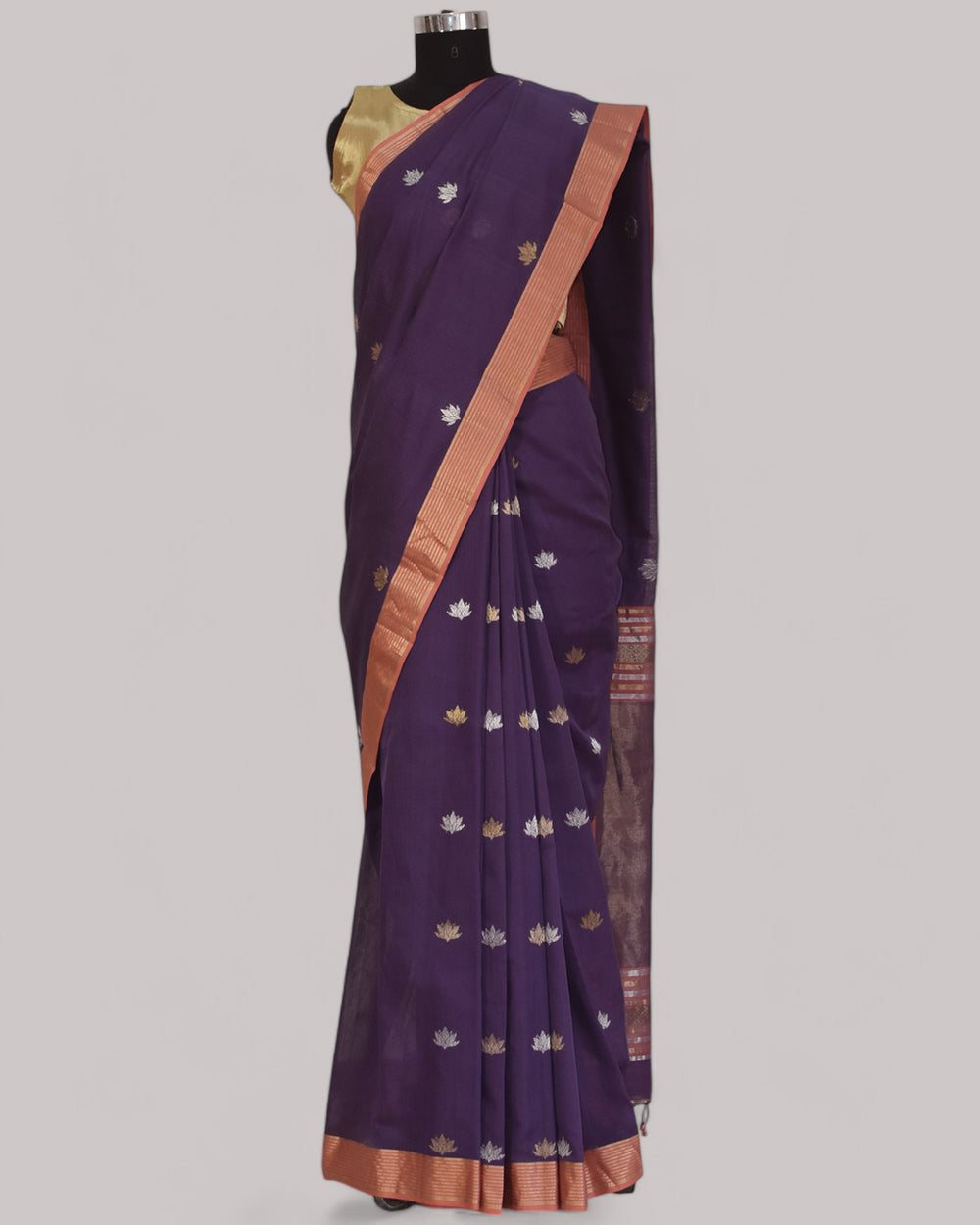 Purple - Lotus butta Organic Cotton Saree