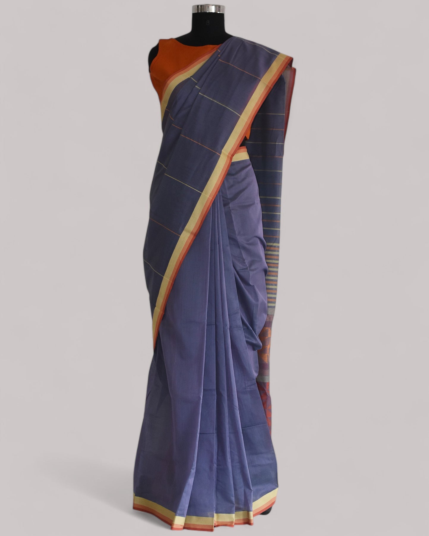 Charcoal Grey - Triangle Motif Organic Cotton Saree