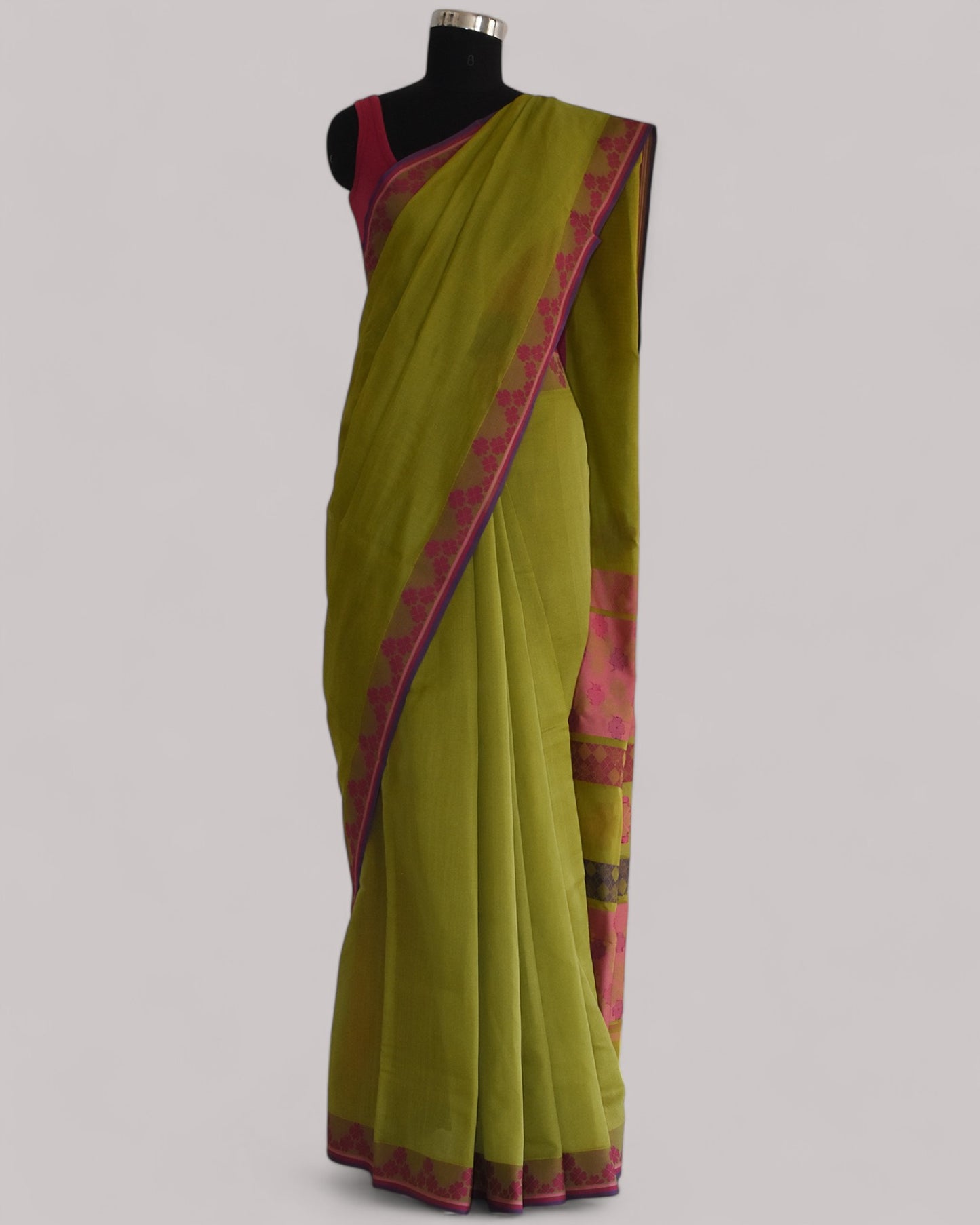 Olive Green - Clover Motif Organic Cotton Saree