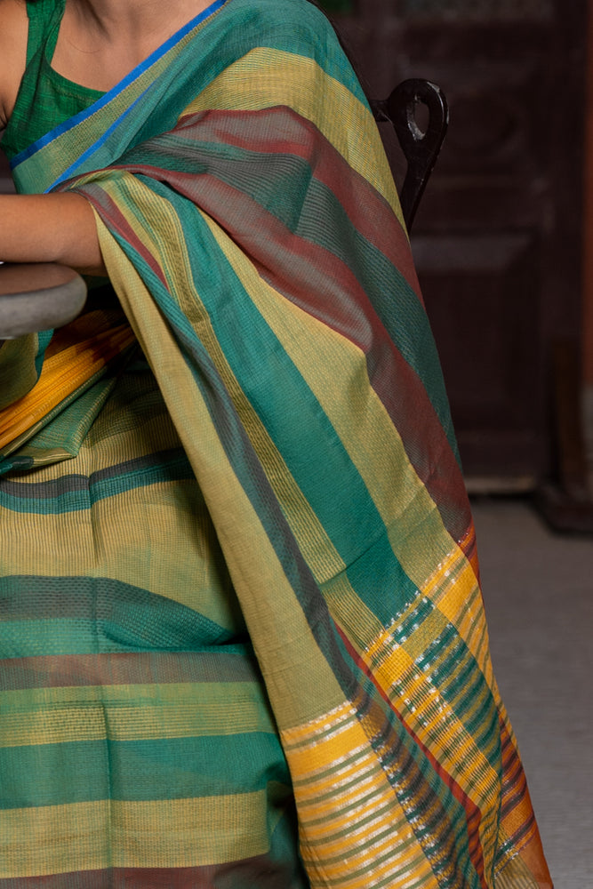 Green - Stitch Texture Organic Cotton Saree