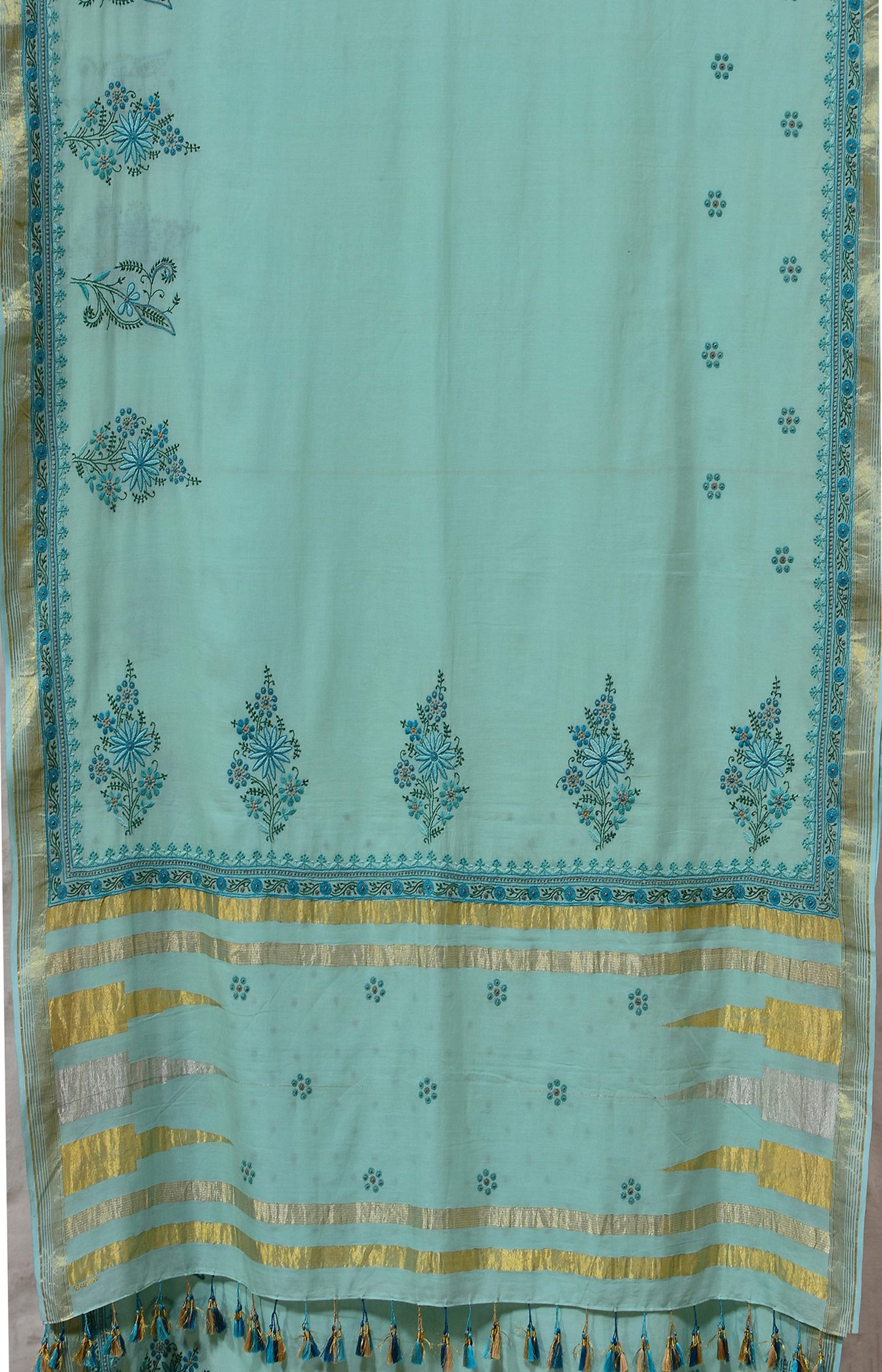 Sea Blue - Hand Embroidered Organic Cotton Saree