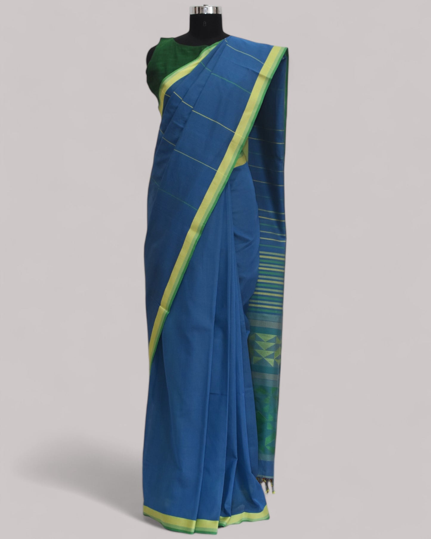 Blue - Triangle Motif Organic Cotton Saree