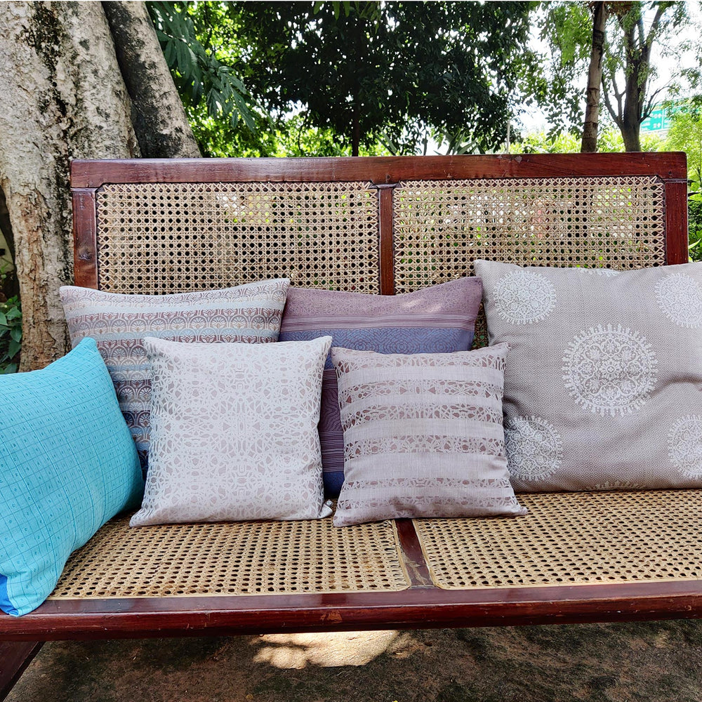 Light Brown - Criss Cross Organic Cotton Cushion Cover 1