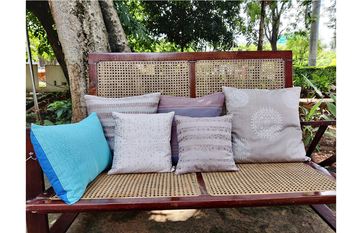 Light Brown - Criss Cross Organic Cotton Cushion Cover 1