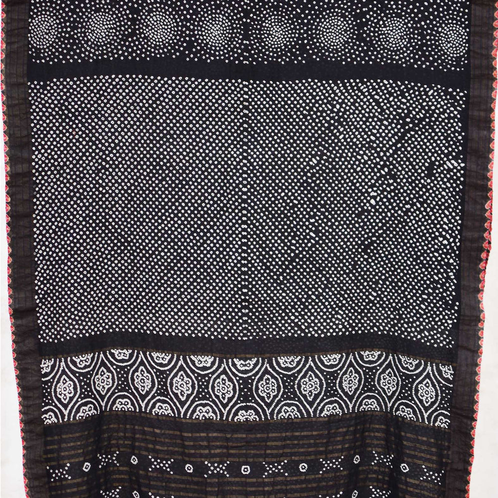 Black - Tie and Dye Bandhani Organic Cotton Saree