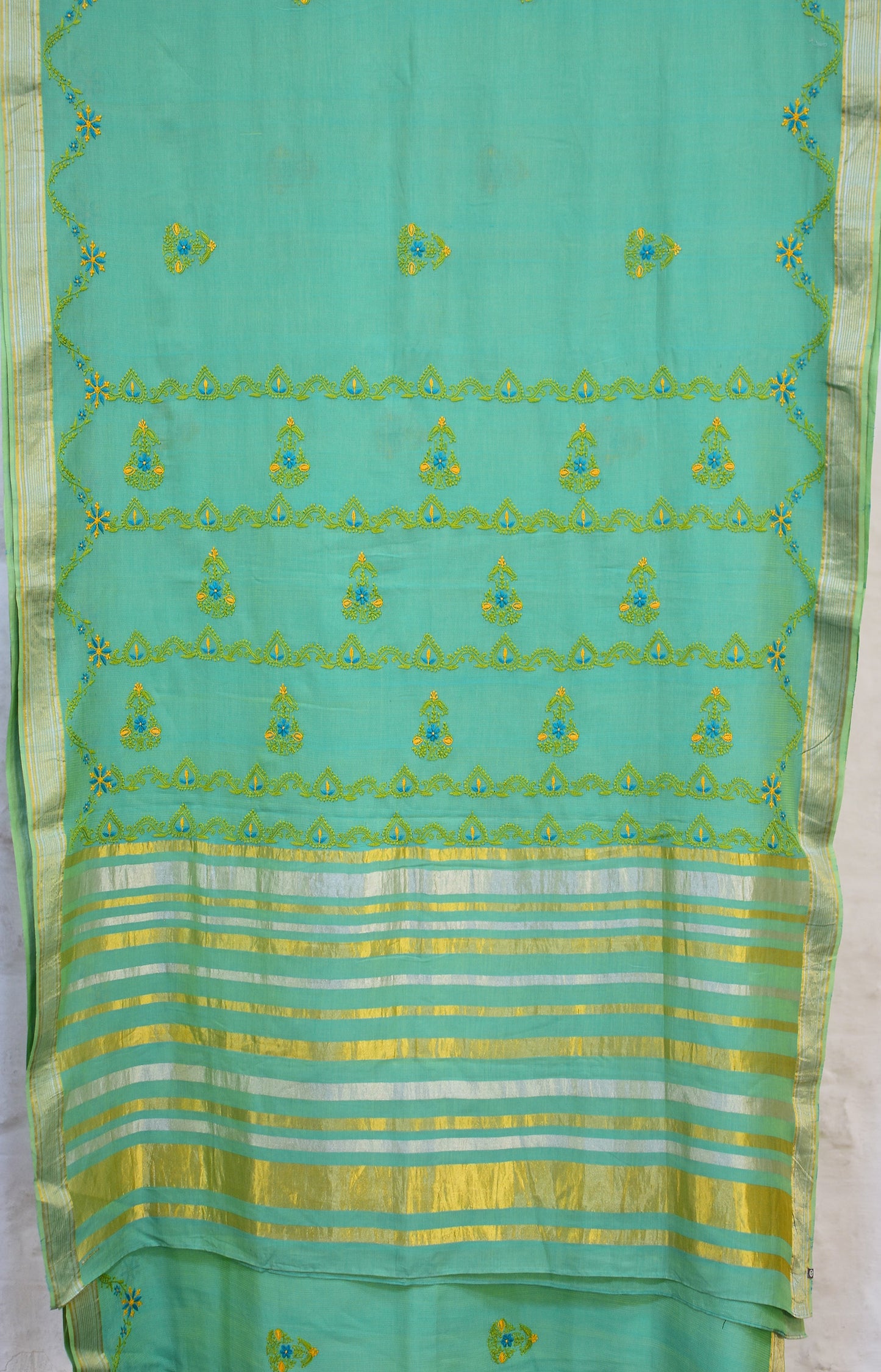 Sea Blue - Hand Embroidered Organic Cotton Saree