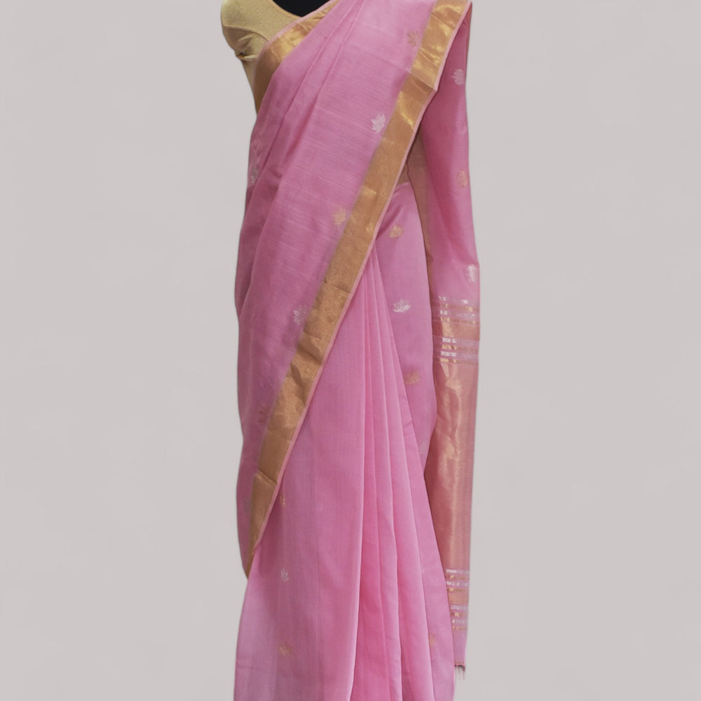 Baby pink - Lotus butta Organic Cotton Saree