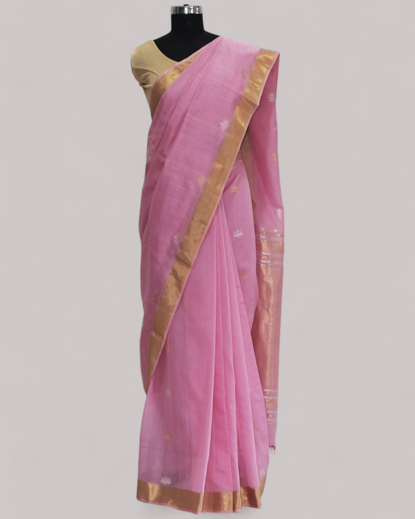 Baby pink - Lotus butta Organic Cotton Saree