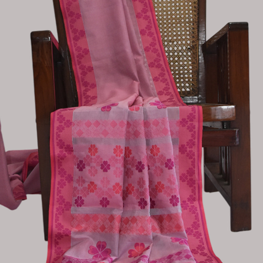 Light Pink - Clover Motif Organic Cotton Saree