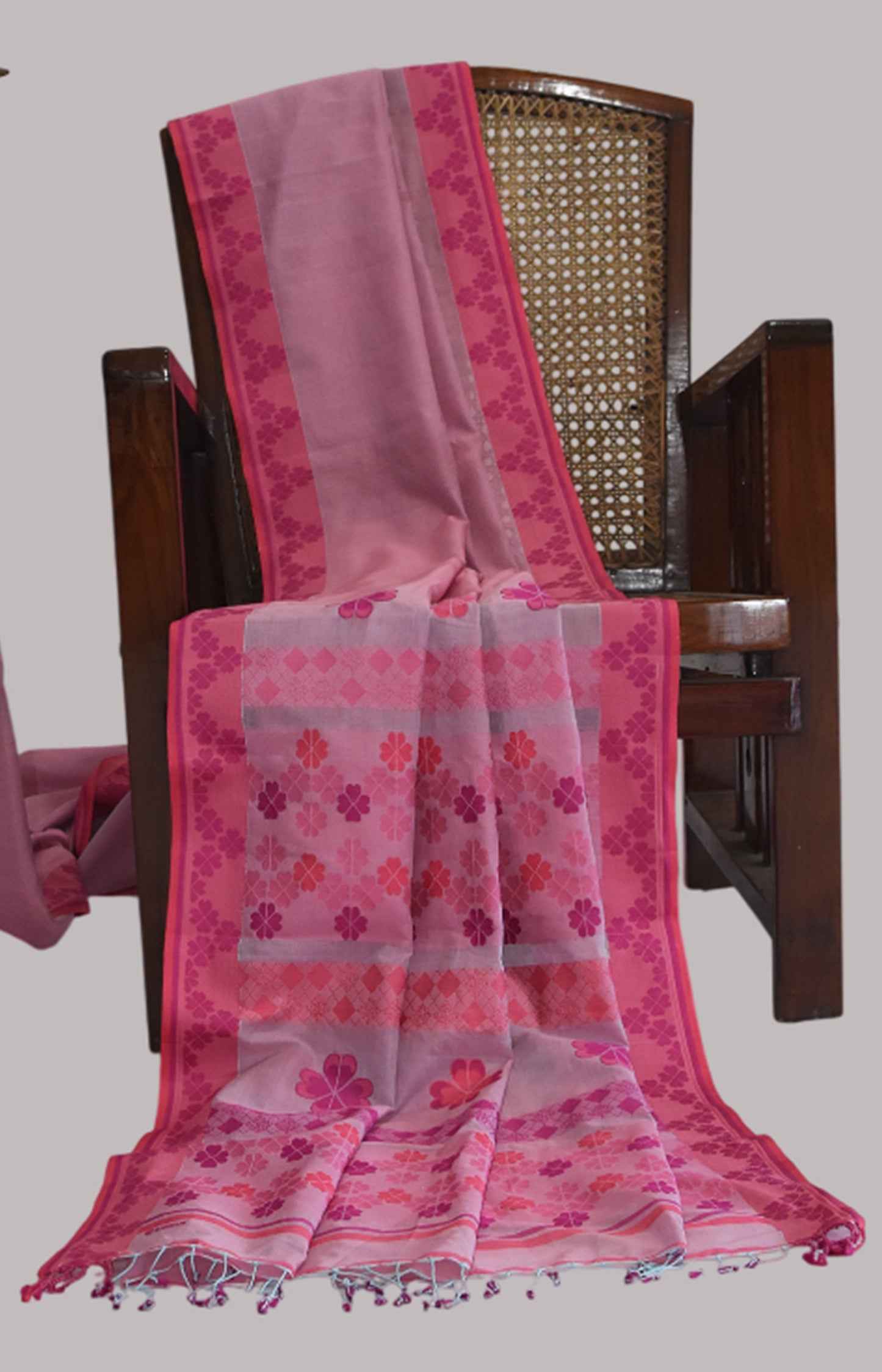 Light Pink - Clover Motif Organic Cotton Saree