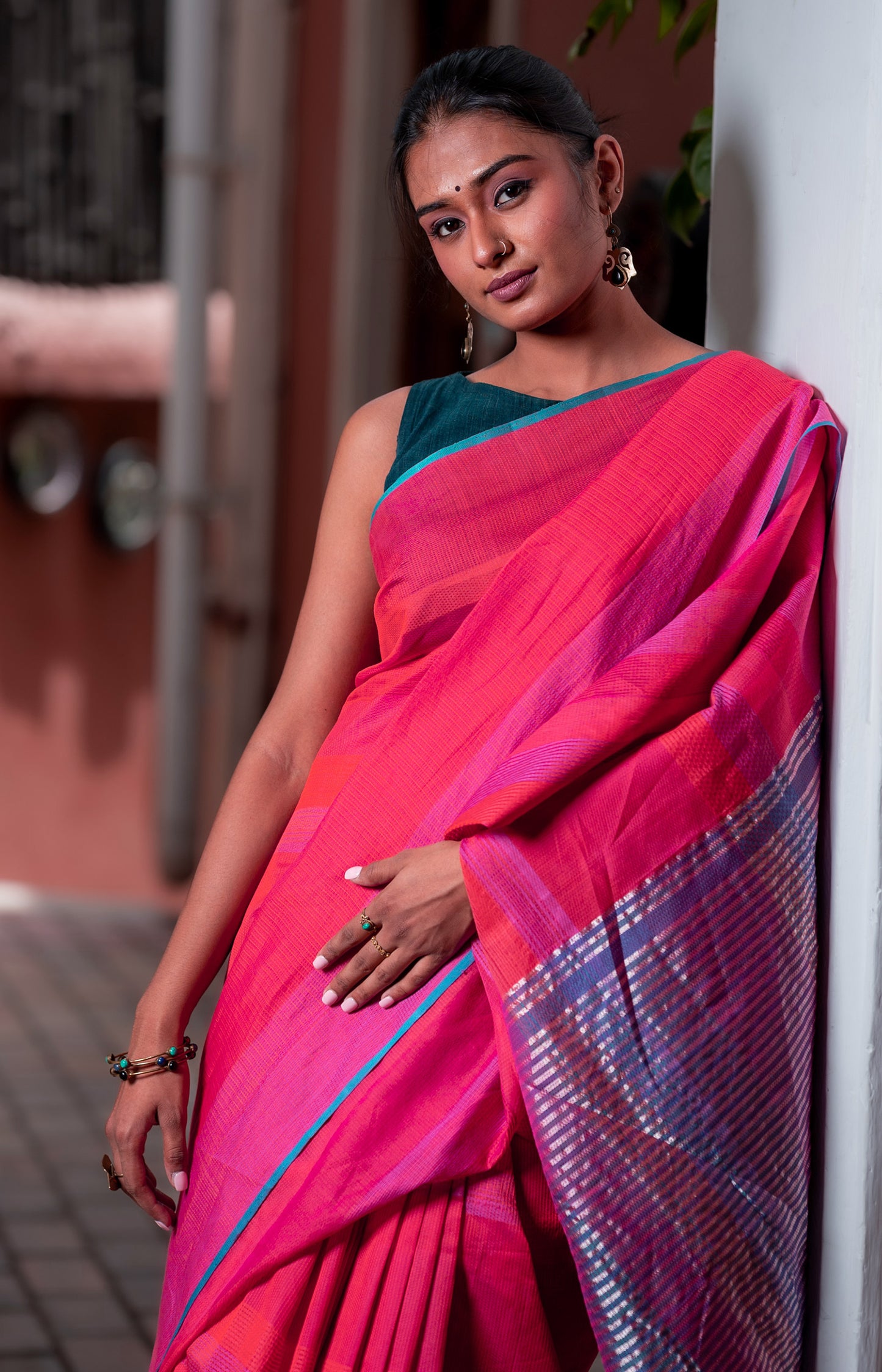 Pink- Stitch Texture Organic Cotton Saree