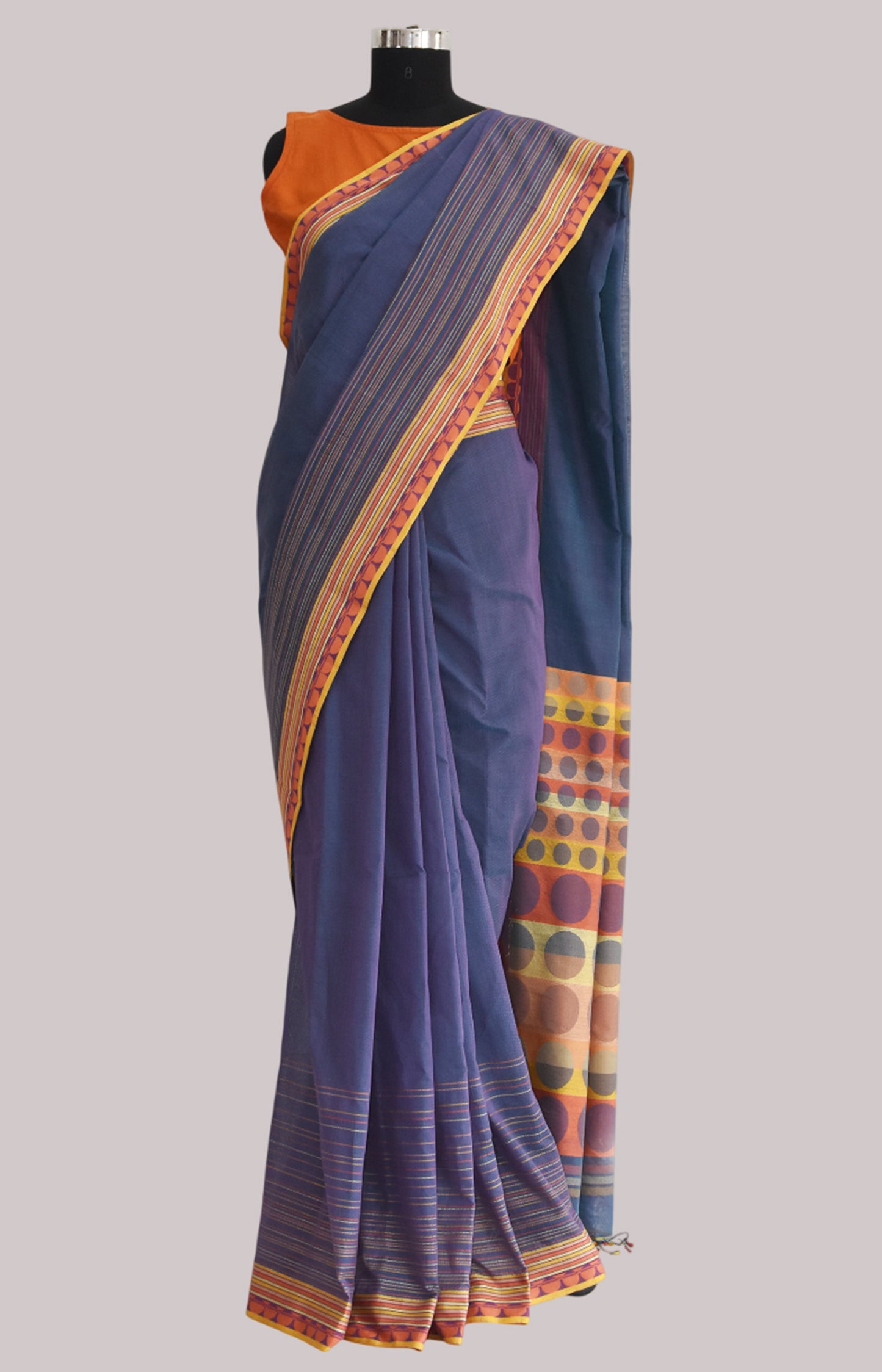 Bluish Purple - Circle  Motif Organic Cotton Saree