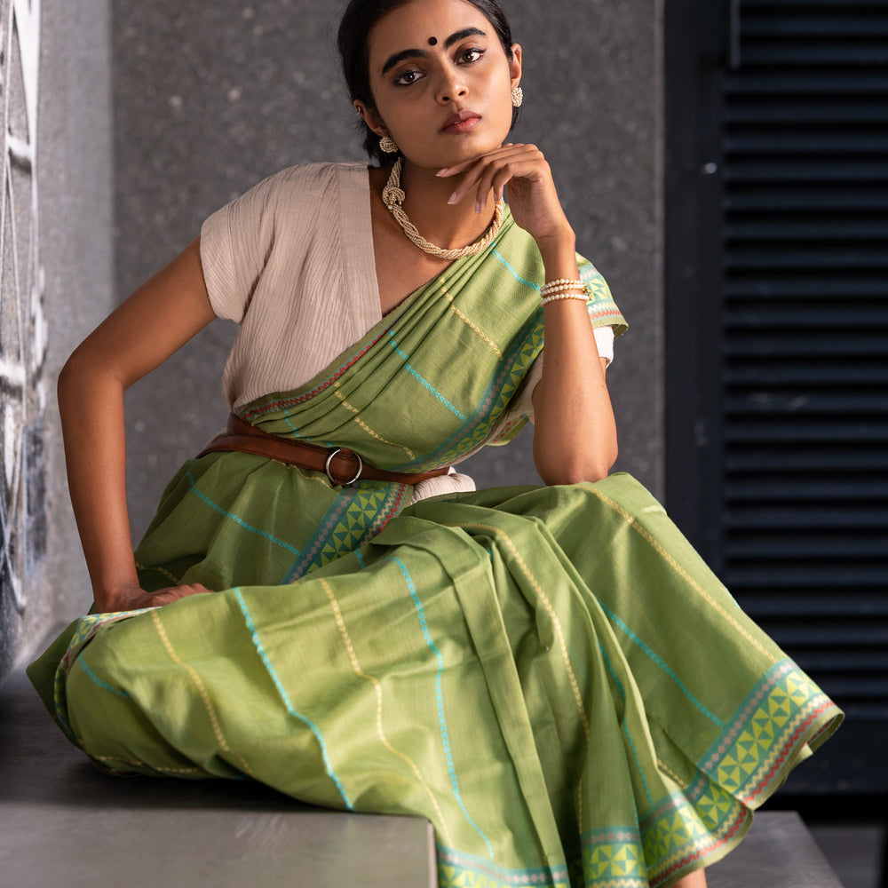 Light Green - Siddhiralli Quilt Organic Cotton Saree