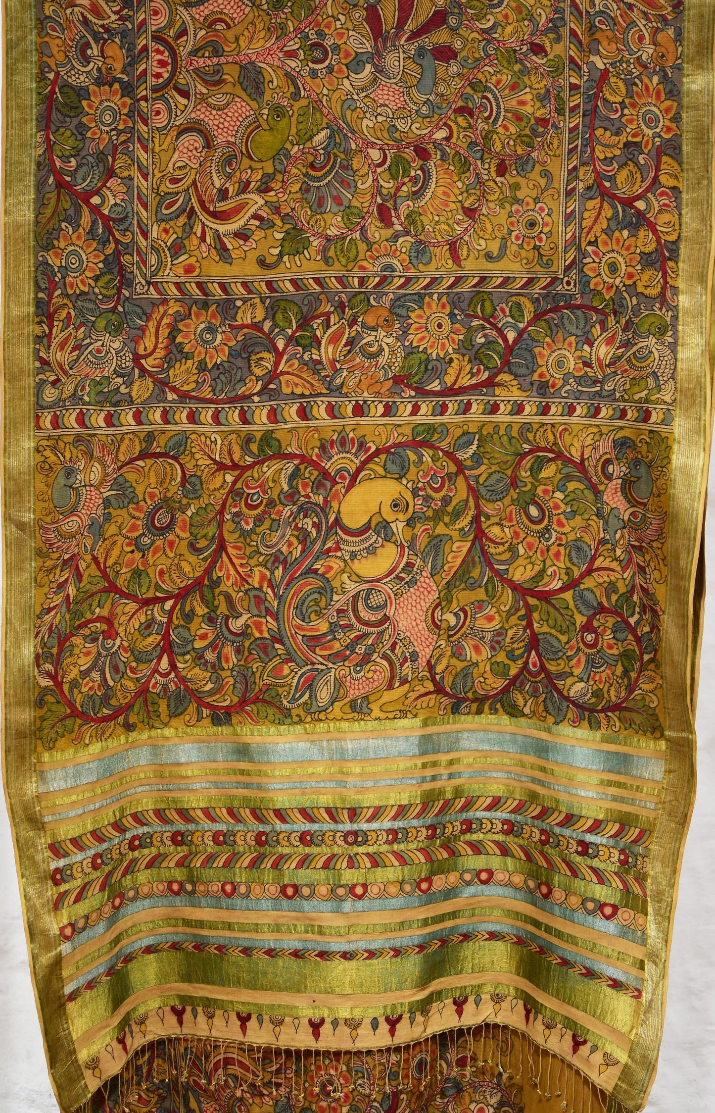 Yellow & Madder - Peacock Body Kalamkari Organic Cotton Saree