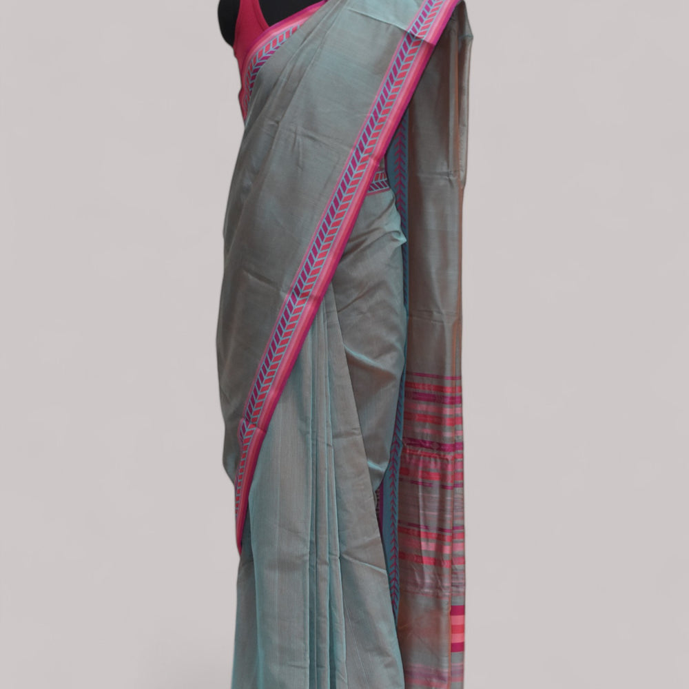 
                      
                        Blueish Grey - Arrowed Opulence Organic Cotton Saree
                      
                    