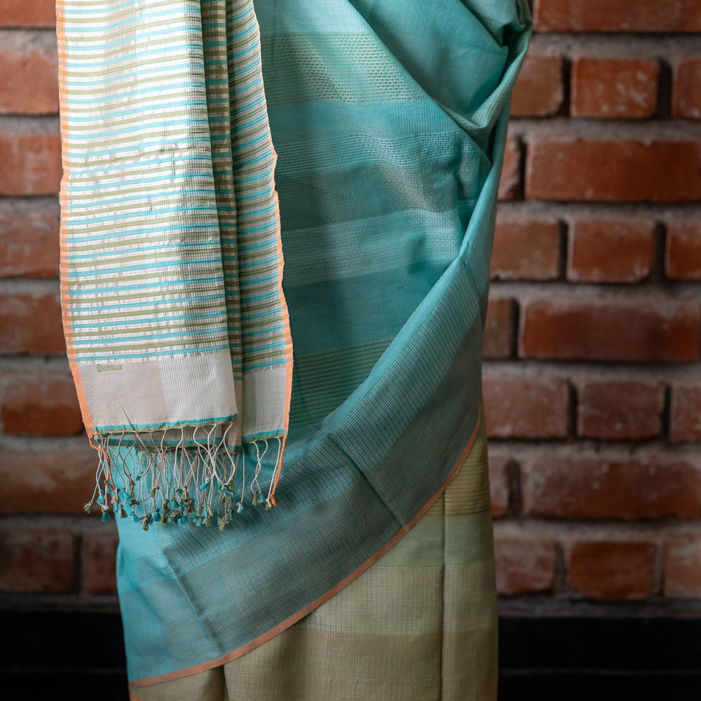 Sea Green - Stitch Texture Organic Cotton Saree