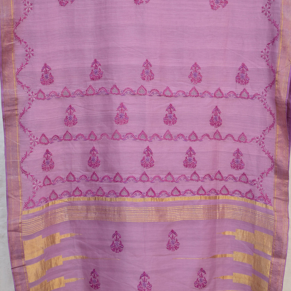 Lavender - Hand Embroidered Organic Cotton Saree