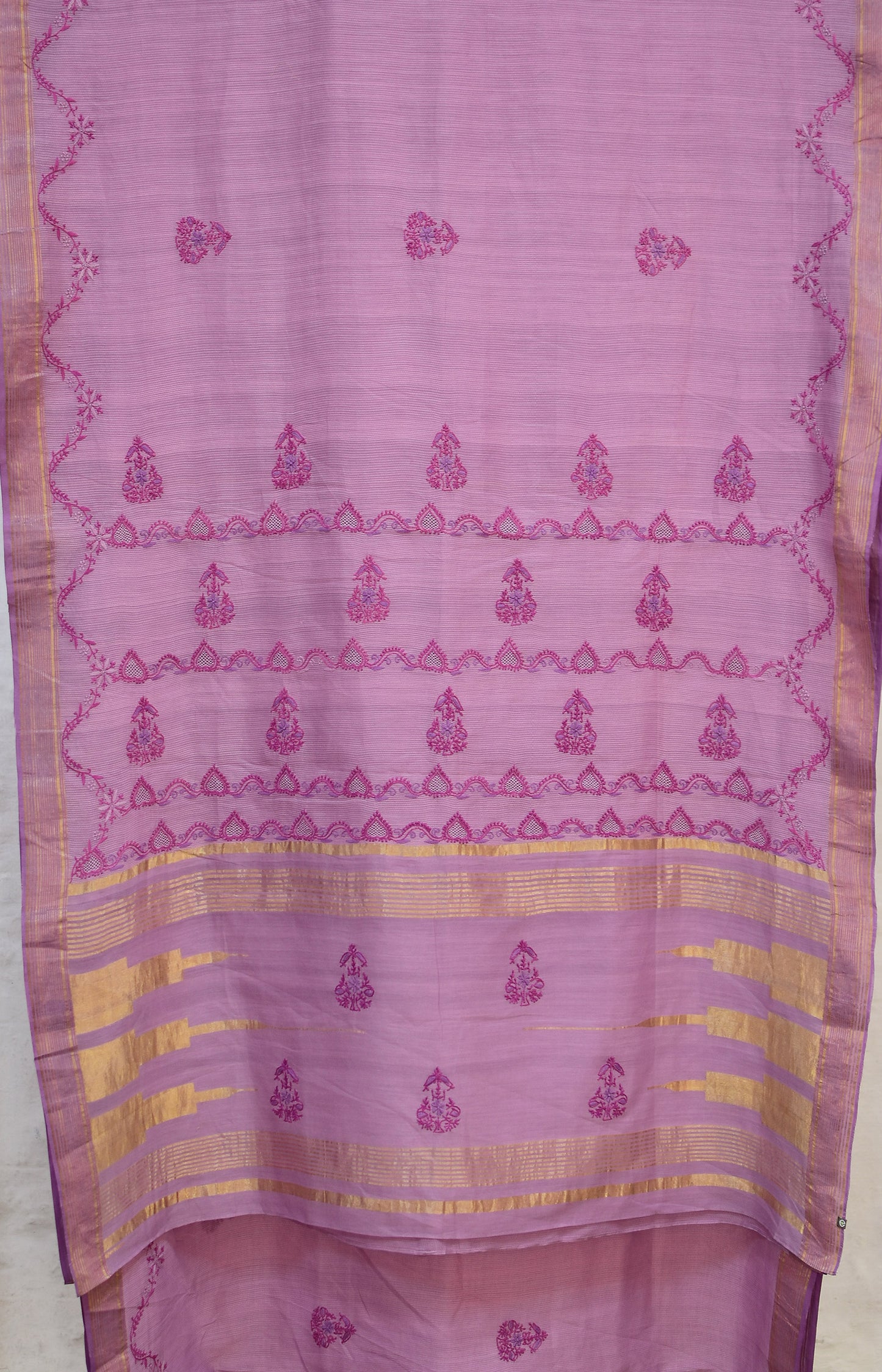 Lavender - Hand Embroidered Organic Cotton Saree