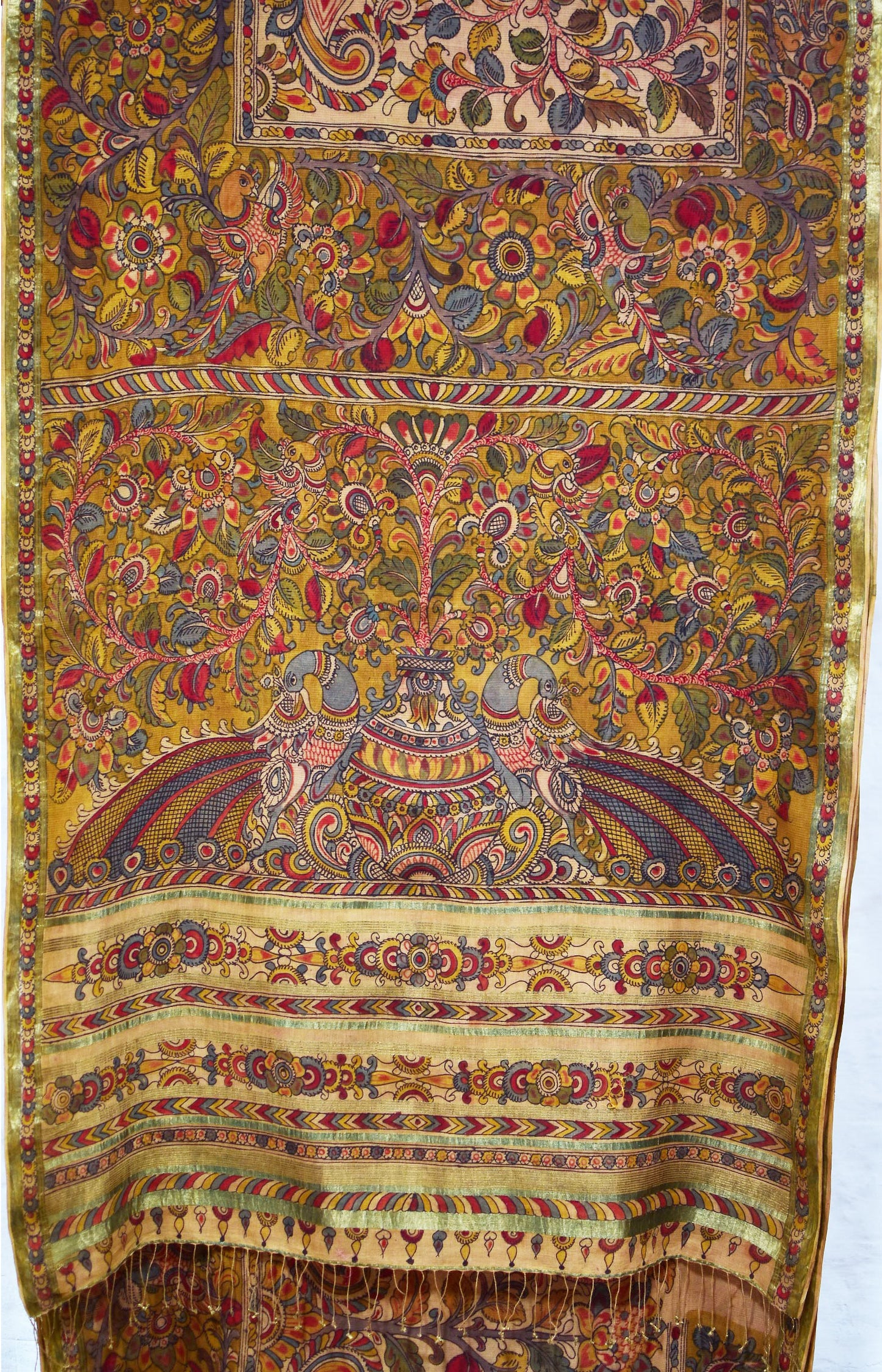 Yellow & Madder - Peacock pallu Kalamkari Organic Cotton Saree