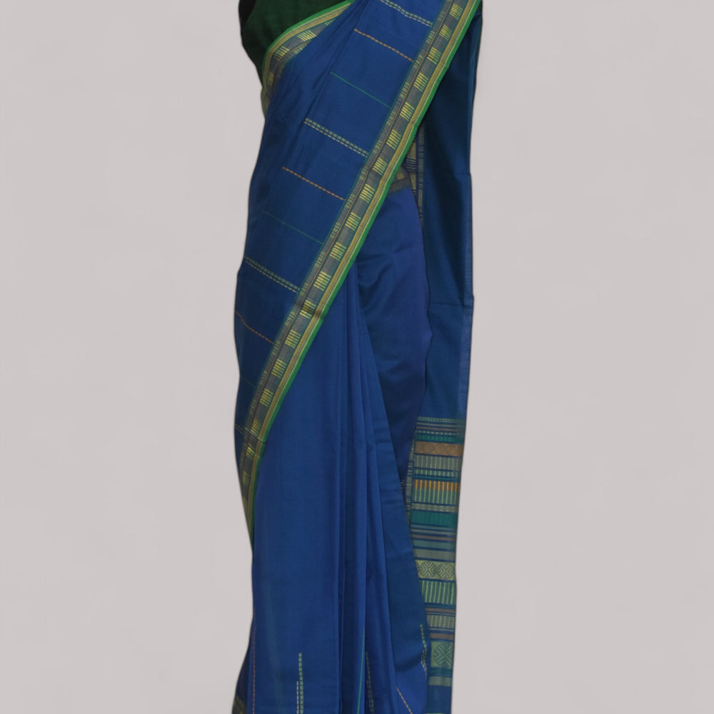 Blue - Sticks and Swirls Organic Cotton Saree