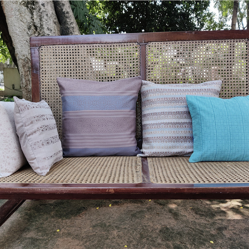 Brown & Blue - Floral Organic Cotton Cushion Cover 11