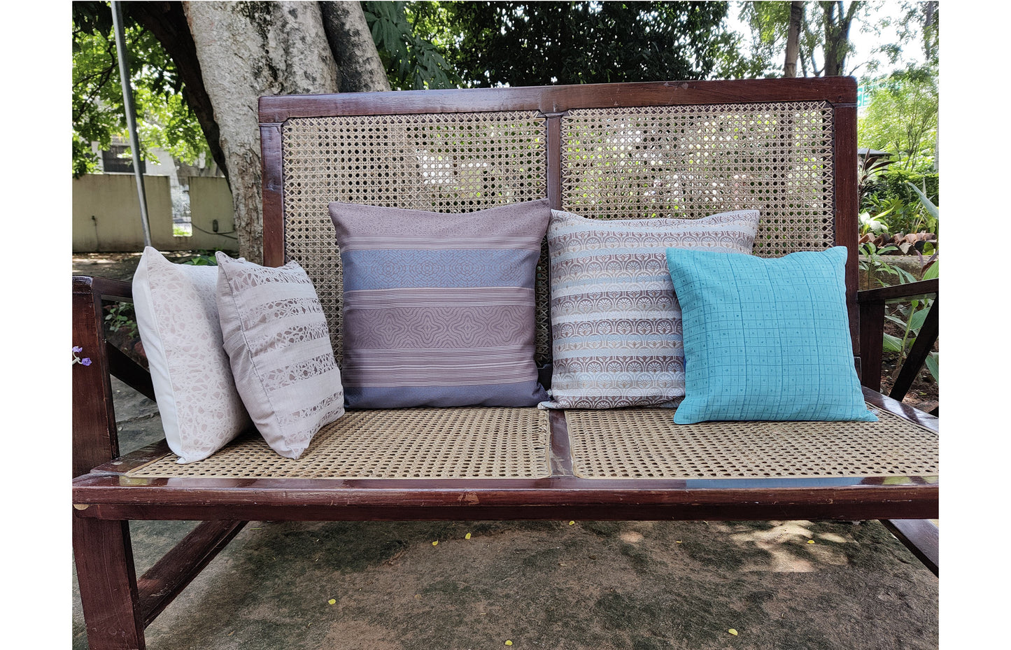 Brown & Blue - Floral Organic Cotton Cushion Cover 11