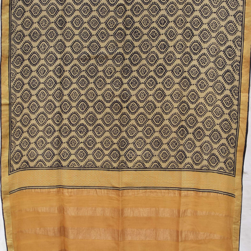 Cream - Screen Printed Organic Cotton Saree