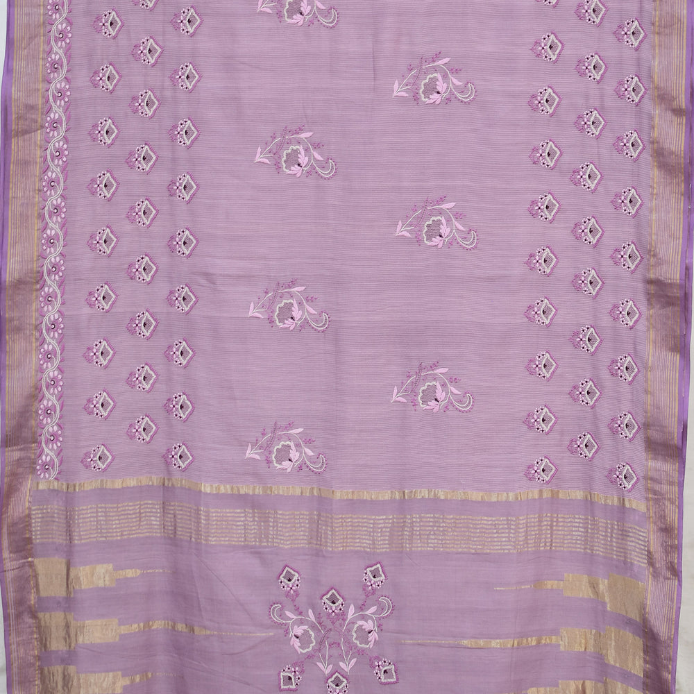 Lavender - Hand Embroidered Organic Cotton Saree