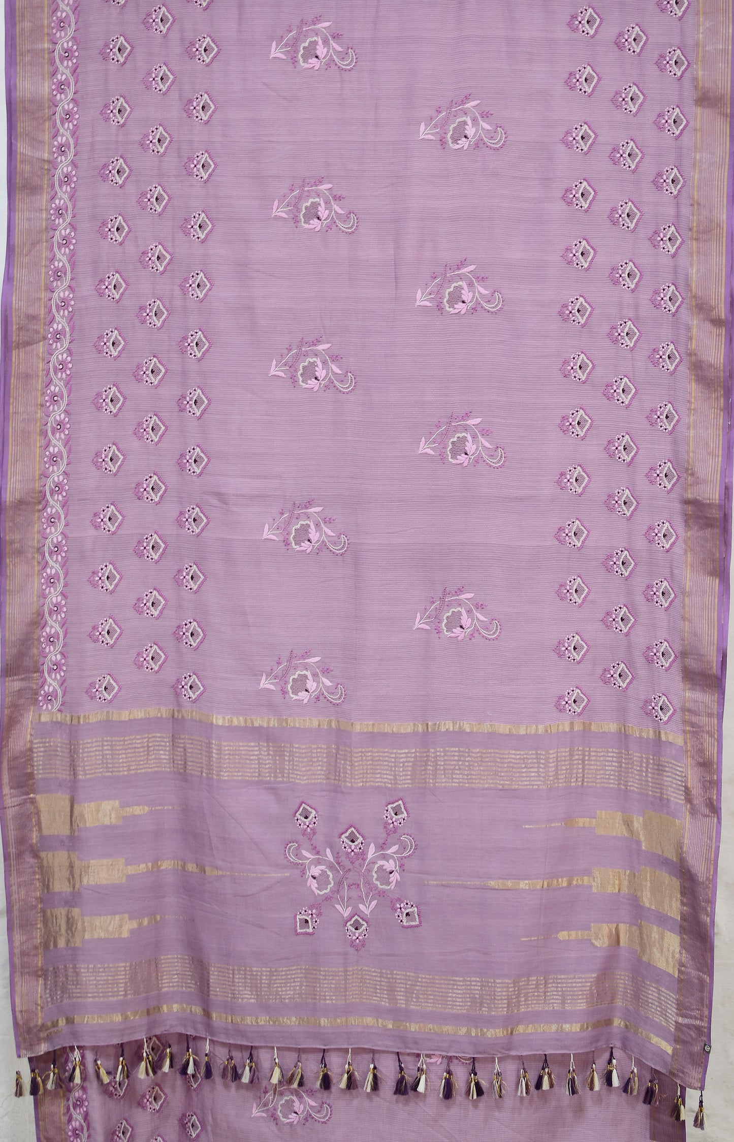 Lavender - Hand Embroidered Organic Cotton Saree