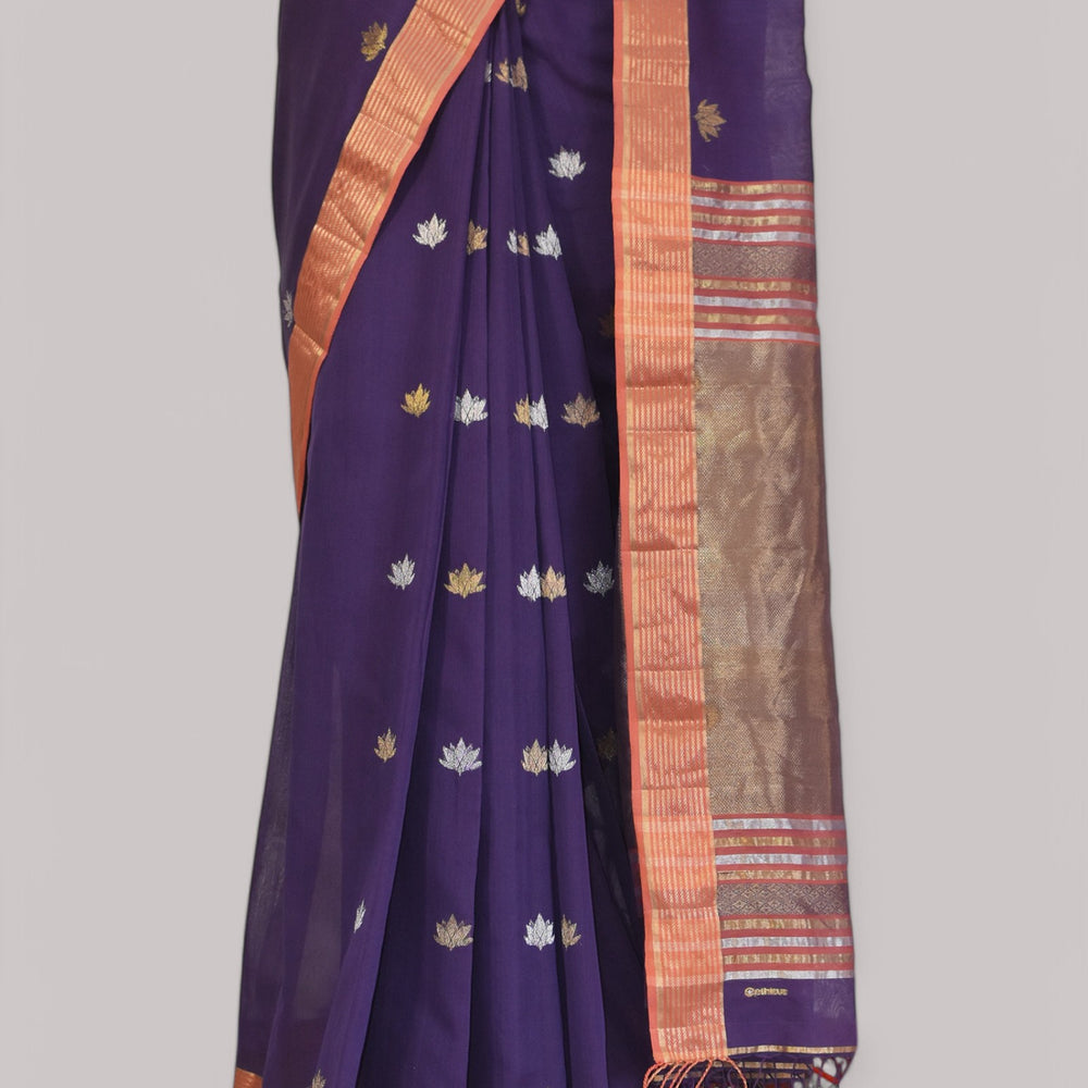 
                      
                        Dark Purple - Lotus butta Organic Cotton Saree
                      
                    