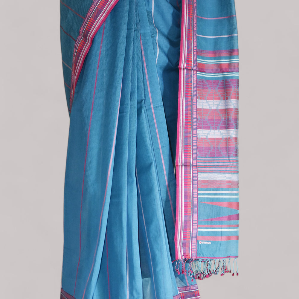 
                      
                        Cyan Blue - Zig Zag Motif Organic Cotton Saree
                      
                    