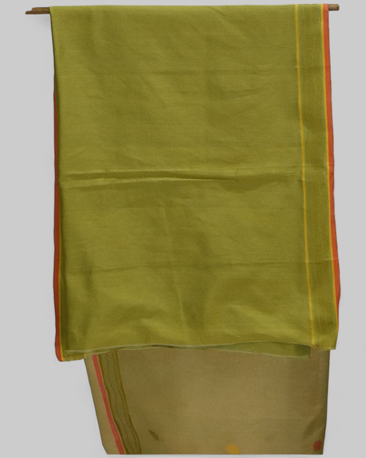 Cream - Cactus Motif Organic Cotton Saree